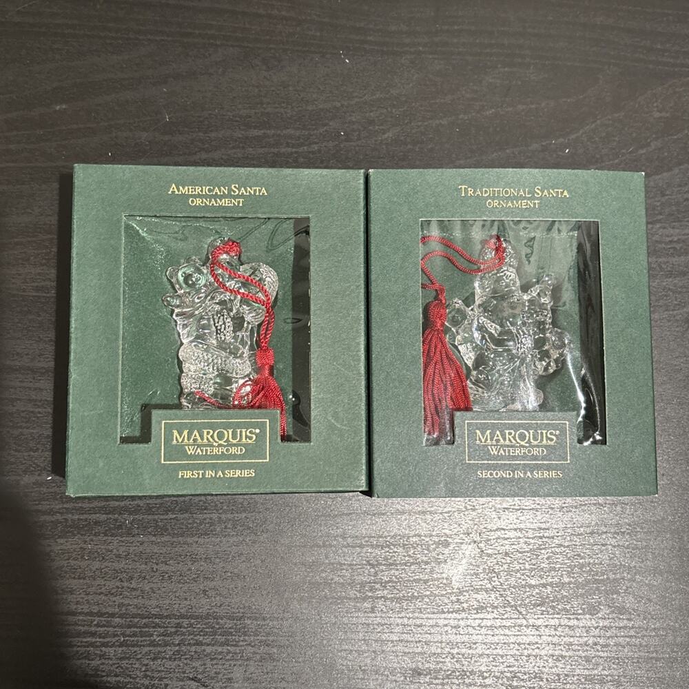 Marquis Waterford Crystal American Santa & Traditional Santa Ornaments In Box